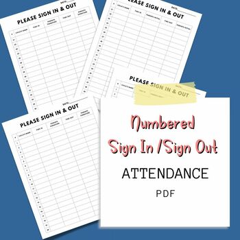 Preview of Numbered Sign In and Sign Out Sheet | Attendance Sheet | Daycare Forms