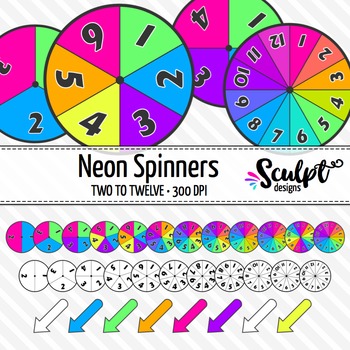 Preview of Numbered Spinners Clip Art ~ Neon Colors