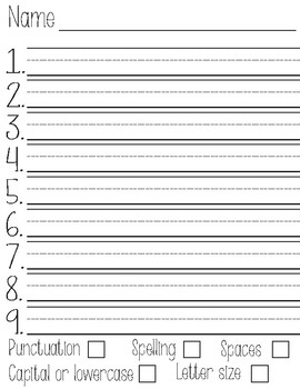 numbered writing lined paper with editing and language checklist by lacey olsen