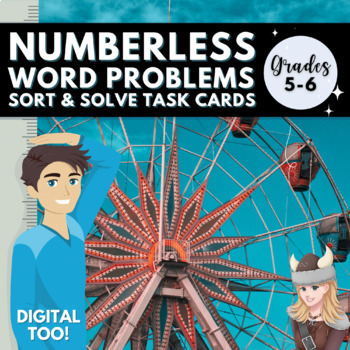 Preview of Numberless Fraction Word Problems Grade 5/6 TASK CARD SORT & Google Slides