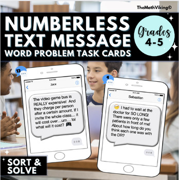Preview of Test Prep Numberless Word Problems! TEXT MESSAGE Sort & Solve! Grade 4 & 5