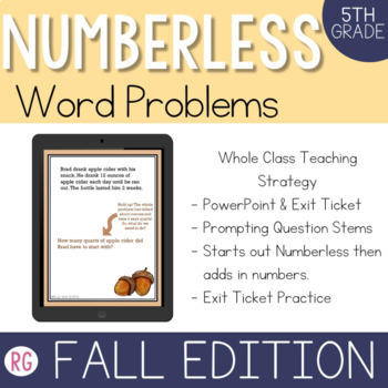 Preview of Numberless Word Problems | 5th Grade Fall Math Word Problems | Problem Solving