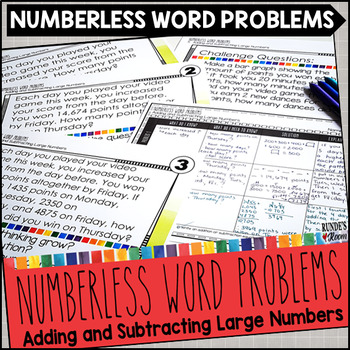 Preview of Numberless Word Problems Addition and Subtraction Large Numbers