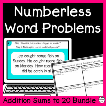 Preview of 1st Grade Numberless Word Problems to 20 - Includes Change Unknown Word Problems
