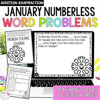 Preview of Winter Addition and Subtraction Word Problems First Grade January Numberless