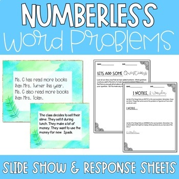Preview of Numberless Word Problems- Set 1- Watercolor #spedtreats1