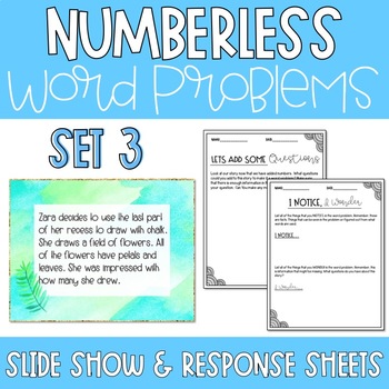 Preview of Numberless Word Problems- Set 3- Watercolor