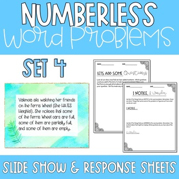 Preview of Numberless Word Problems- Set 4- Watercolors