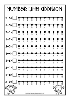 Number Line Addition to 10 (Ten) Worksheets and Printables (Numberline)