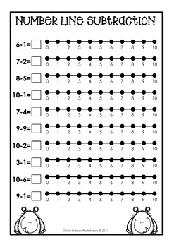 numberline subtraction to 10 ten worksheets and