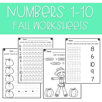 Preview of Numbers 0-10 Fall Worksheets
