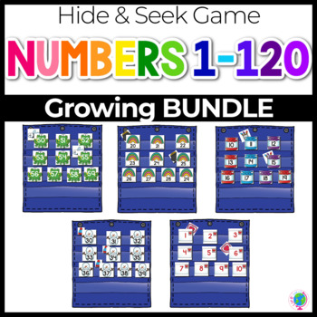 Preview of Numbers 0-120 Hide & Seek Pocket Chart Cards | BUNDLE