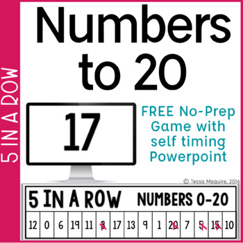 Preview of Number Identification Game 0-20 | Numbers 0-20 No Prep 5 in a Row Games