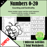 Numbers 0-20 Counting & Cardinality Worksheets | Bumble Be