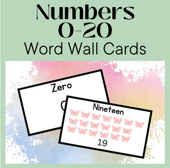 Preview of Numbers 0-20 Kindergarten Math Word Wall Cards for bulletin board or vocabulary