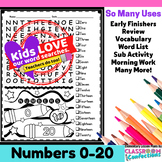 Numbers 0 - 20 Word Search Puzzle Activity Morning Work Ea