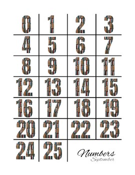 Preview of Numbers 0-25 | 12 FREE sets, monthly themes, for math practice, games, or review