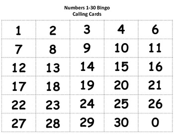 Numbers 0 30 Bingo By All Things Teachery Teachers Pay Teachers