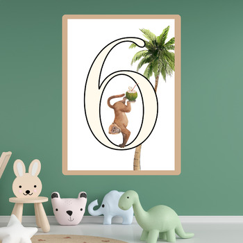 Preview of Numbers 0 to 9 Colorful Jungle Monkey Classroom Posters