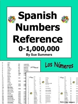 Preview of Spanish Numbers Reference 0 - 1,000,000 - Los Números
