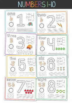 Preview of Numbers 1-10 Activities . Number Math Worksheets. Trace & Find