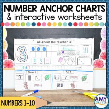 Preview of Numbers 1 - 10 Anchor Charts and Interactive Worksheets