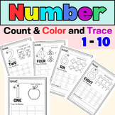 Numbers 1-10 Count, Trace and Coloring Worksheets