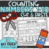 Numbers 1-10 Counting Practice | Cut and Paste NO PREP Worksheets