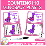 Numbers 1-10 Counting Task Cards Dinosaur Hearts Valentine's Day