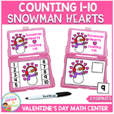 Numbers 1-10 Counting Task Cards Snowman Hearts Valentine's Day