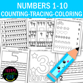 Numbers 1-10 Counting-Tracing-Coloring Worksheets Pre K/Ki