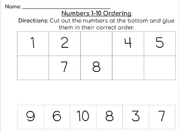 Preview of Numbers 1-10 Ordering