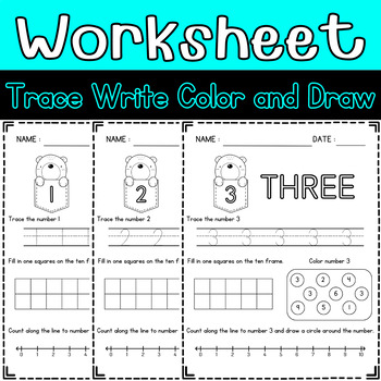 Preview of Numbers 1-10 Practice (10 Worksheet) - Trace,Write,Draw and Color