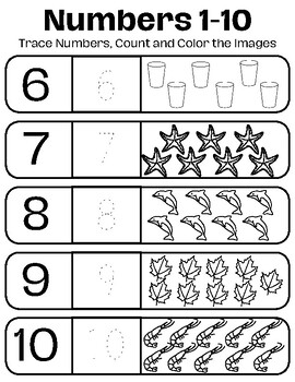 Numbers 1-10 Preschool Kindergarten Math Worksheets by Scarlett Freling