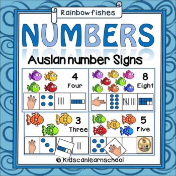 Preview of Numbers 1-10-Rainbow fishes with Auslan Australian Signs