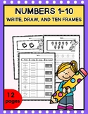 Numbers 1-10 Trace, Write, Draw, and Ten Frames worksheets