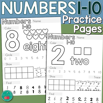 Preview of Numbers to 10 Worksheets | Number Practice | Number Recognition and Writing