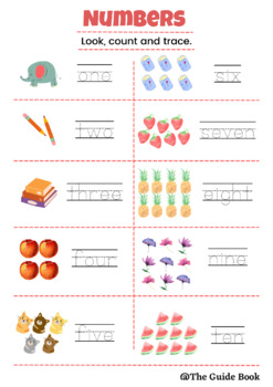 Preview of Numbers 1-10 | Writing Numbers | worksheet | look count and trace.