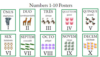Preview of Numbers 1-10 in Latin (Classroom Decor)