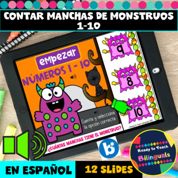 Preview of Numbers 1-10 in Spanish - Counting Monsters´ Spots - With Audio - Boom Cards™