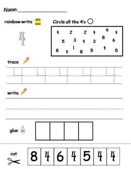 Numbers 1-10 printable worksheets - find, write, trace, and glue!