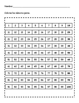 Preview of Numbers 1-100 / Números del 1-100 (even/odd) (Par/impar)