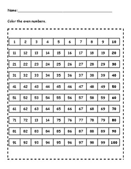 Numbers 1-100 / Números del 1-100 (even/odd) (Par/impar) by Teaching Box