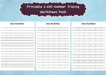 Preview of Numbers 1-100 Tracing Worksheet Pack, Preschool, Handwriting, Counting Sheets