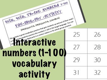 Preview of Numbers 1-100 Vocabulary Practice