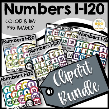 Preview of Numbers 1-120 Clipart Tiles Bundle Pastel and Bright Colors