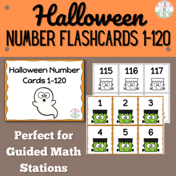 Preview of Numbers 1-120 Flashcards Math Stations Halloween Counting & Identifying Numbers 
