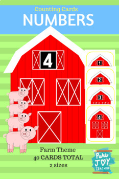 Preview of Numbers 1-20 Barn Counting Cards, Farm Theme Flash Cards
