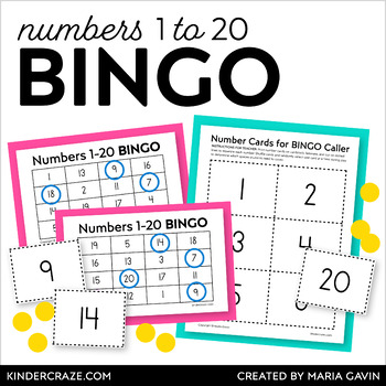 Numbers 1-20 Bingo - featuring Numbers in the Teens by Maria Gavin