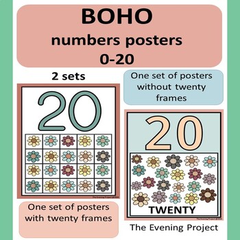 Preview of Numbers 1-20 Boho flowers posters / 2 sets/ with and without twenty frame